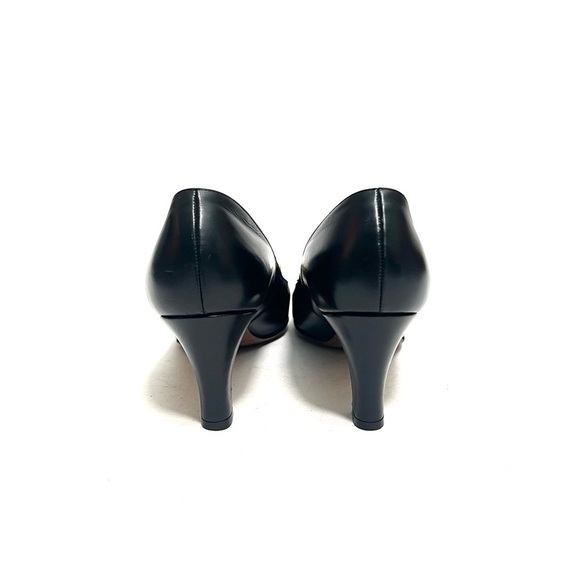 Vintage 1960s black leather oversize buckle slip on pilgrim heels - Picture 7 of 8